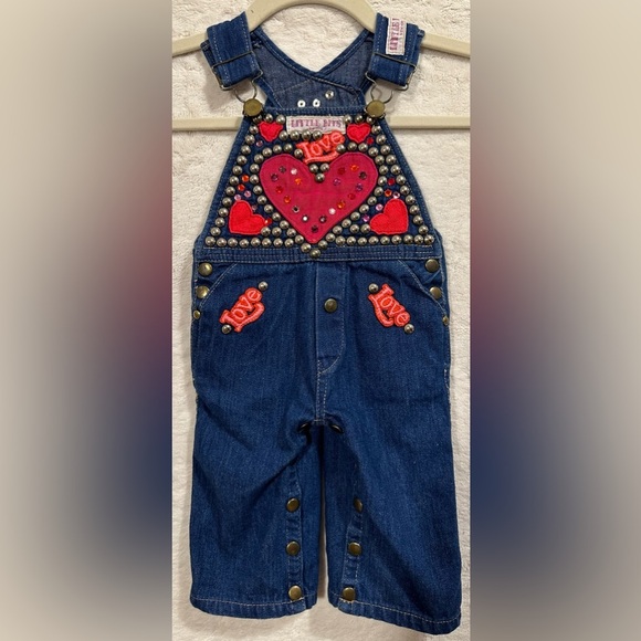 Little Bits New York baby/toddler overalls heart sparkle embellishments - Picture 6 of 10